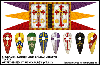 Crusades Saga banner and shields